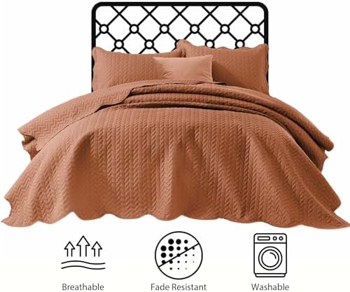 Twin Quilt Set Bedspread Coverlet Microfiber Bedding Leaf Rust 68x86 - Image 4