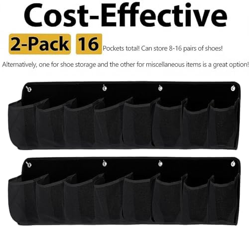 2 Pieces Shoe Storage Pocket Organizer Bedside Holder Bag Rack Hanging Non Woven Saving Easy Install Suitable for RV Bedroom, Black - Image 3