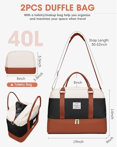 Weekender Bags for Women Duffle Bag - Travel Bag for Women with Shoe Compartment Carry On Overnight Bag Yoga Gym Bag with Wet Pocket Hospital Bag Labor Delivery Black Beige Brown - Image 4