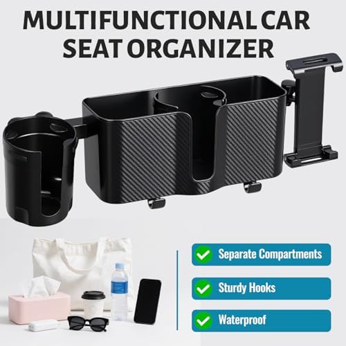 Car Back Seat Organizer with 2 Cup Holders & Tablet Holder, Adjustable Headrest Storage Box with Hook, Fits 5-13 Inch Tablets & Phones, Car Back Seat Organizer for SUV Truck Travel Accessories - Image 3