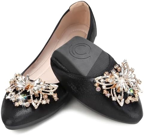KUNWFNIX Women Ballet Flats Rhinestone Wedding Ballerina Shoes Foldable Sparkly Comfort Slip on Flat Shoes by KUNWFNIX
