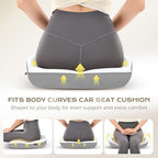 Coverado Car Seat Cushion Back Support Pillow Neck Headrest Pillow, Ergonomic Memory Foam Sciatica & Back & Tailbone Pain Relief Cushion for Office Chair Seat Cushion for Chair Gray&Light Gray - Image 5
