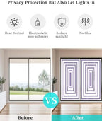 Window Privacy Film Frosted, Purple White Geometric Static Cling Door Window Covering, Square Minimalist Modern UV Blocking Windows Film for Office, Hotel, Bedroom, 29.5 x 78.7 Inches - Image 6