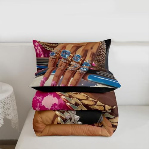 Erosebridal Black Woman King Bedding Set for Girls Teens Afro Magical Comforter Set Soft Microfiber Luxury African American Quilt Black Female Girls Bed Set for Melanin Bedroom Decor, 3 Piece - Image 7