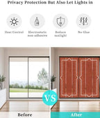 Window Privacy Film Frosted, Brick Red Botanical Non-Adhesive Static Cling Window Tint, Vintage Florals Geometric Minimalist Insulated Windows Frosted Films for Living Room, 35.4 x 78.7 Inches - Image 6