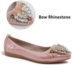 Women's Ballet Flat Shoes - Cute Rhinestones Bow Wedding Flats Slip on Flats for Women Comfort - Image 4
