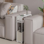 Leomonio White Side Table with Charging Station, Slim End Tables with Linen Basket, Skinny Table for Small Spaces, Thin Bedside Table for Living Room, Bedroom - Image 5