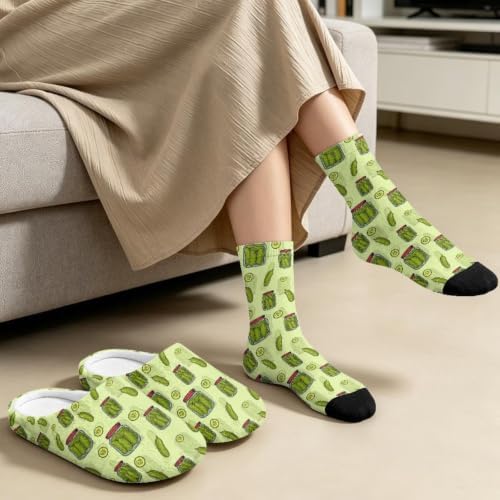 Jeiento Fuzzy Slippers and Crew Sock Set for Women Men Couple Warm Cozy Memory Foam House Shoes Soft Slip-on Slides for Home,Travel - Image 4