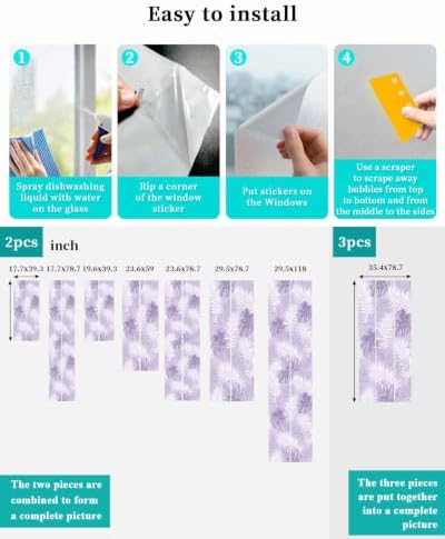 Window Privacy Film Frosted, Purple Palm Trees Tropical Static Cling Door Window Covering, Summer Beach Botanical UV Blocking Windows Film for Office, Hotel, Bedroom, 29.5 x 78.7 Inches - Image 4