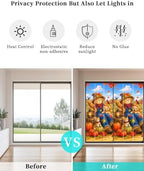 Window Privacy Film Frosted, Fall Non-Adhesive Static Cling Window Tint, Thanksgiving Harvest Country Pumpkins Maple Leaves Insulated Windows Frosted Films for Living Room, 35.4 x 78.7 Inches - Image 6