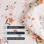 Wake In Cloud - Cot Nap Mat with Pillow and Blanket, 100% Cotton Fabric, for Toddler Kids Girls Ages 3 Plus in Daycare Kindergarten Preschool with Elastic Corner Straps, Floral Flowers - Image 6