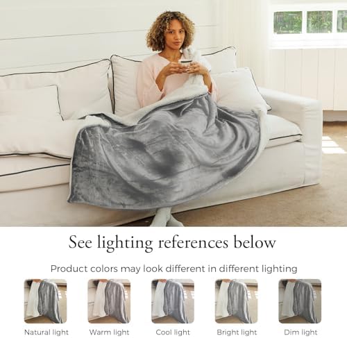 NANPIPER Sherpa Blanket for Couch, Warm and Lightweight Throw, Soft Fuzzy Plush Fleece for Winter, Lunar Rock Grey 50x60 Inches - Image 6