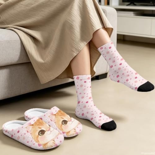 Womens Fuzzy Slipper with Socks Warm Cozy House Slipper and Socks Set Plush Winter Shoes for Indoor - Image 4