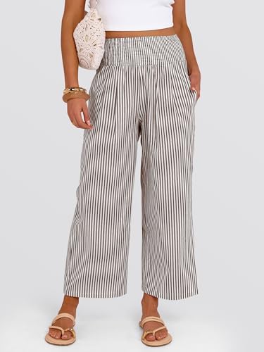 ANRABESS Womens Striped Gingham Wide Leg Cropped Palazzo Pants with Pockets - Image 2