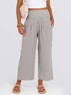 ANRABESS Womens Striped Gingham Wide Leg Cropped Palazzo Pants with Pockets - Image 2