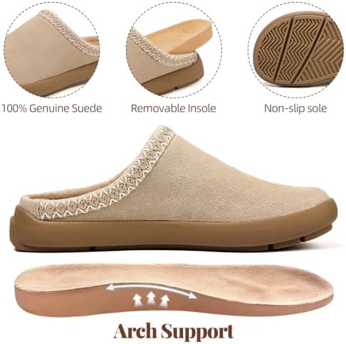 UBFEN Womens 100% Genuine Suede Mules Arch Support Indoor Outdoor Slippers - Image 4