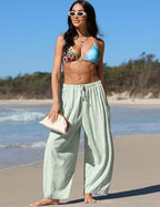 TARSE Womens Linen Wide Leg Striped Pants Casual Barrel Palazzo Harem Pants - Image 2