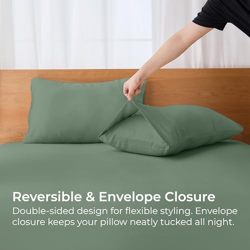 GOKOTTA Pillow Cases Queen Size Set of 2, Cooling Pillowcases for Hot Sleepers, 100% Rayon Derived from Bamboo Envelope Soft Pillowcases (Green) - Image 6