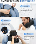 Travel Pillow for Long Flight Airplanes, Head Strap Combo & Eye Mask for Sleep, Airplane Neck Pillow with 360° Support Memory Foam to Prevent Head Bobbing, Road Trip Essentials, EVA Case, Black - Image 5