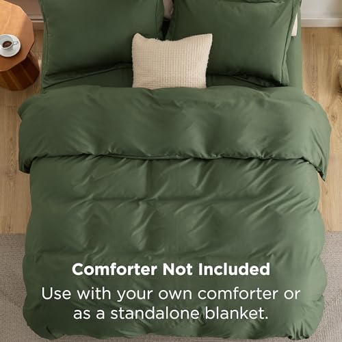 Bedsure Queen Duvet Cover with Fitted Sheet, Double Brushed Bedding, Green - Image 4