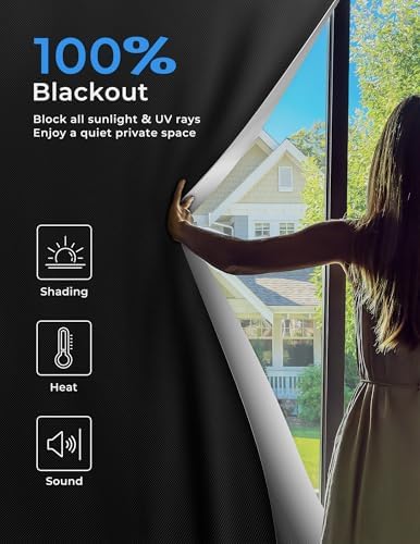 Sumobaby Blackout Curtains for Bedroom Portable 47"x64",No Drill Blackout Shades with Upgraded Hook&Loop Tapes,100% Black Out Window Cover,Thermal Insulated Blinds for Bedroom,Nursery(1 Panel,Black) - Image 2
