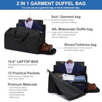 Garment Bags for Travel Large Suit Bag for Men Carry On Garment Bag Convertible Garment Duffle Bag with Shoes Compartment,2 in 1 Hanging Dress Suitcase Suit Travel Bags,Black - Image 4