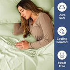 Split King 7 Piece Bed Sheet Set - Breathable & Cooling - Light Sage Green - Image 4
