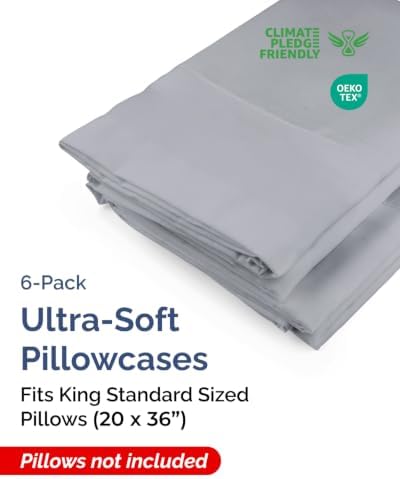 King Standard Pillow Cases - 6 Pack Pillowcases, 20" x 36" - Steel Blue - Image 2