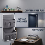 2 Pcs Wall Hanging Organizer with 4 Hooks, Oxford Fabric Over the Door Organizer with Mesh Pockets, Space Saving Storage Bag for Bedside Dormitory Bedroom, Books and Electronics, Grey - Image 4