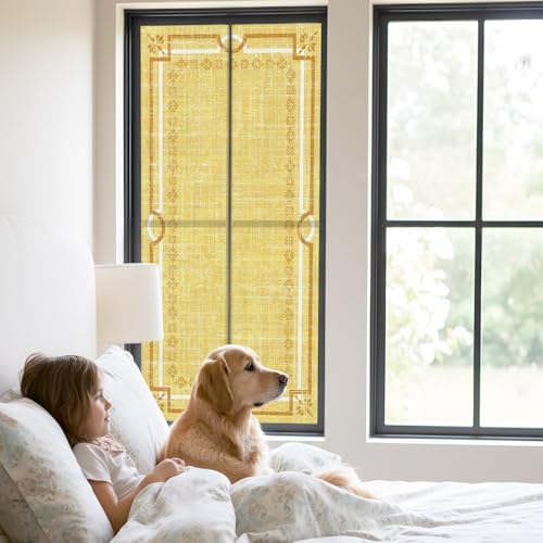 Window Privacy Film Frosted, Lemon Yellow Botanical Static Cling Door Window Covering, Vintage Florals Geometric Minimalist UV Blocking Windows Film for Office, Hotel, Bedroom, 29.5 x 78.7 Inches - Image 2
