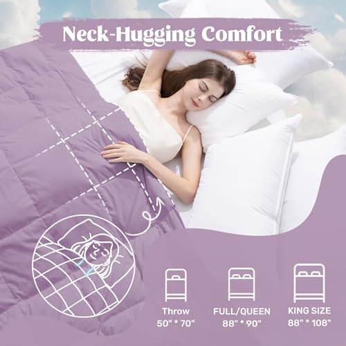 puredown® Soft Feather Down Blanket Lightweight Packable Down & Feather Fill Blanket for Indoor and Outdoor Use, King Size Blankets, 88"X108", Lavender - Image 3