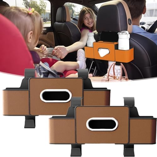 3-in-1 Car Organizers and Storage Box, 2026 Upgraded Car Organizer and Storage Box Back Seat with 2 Cup Holder, Tissue Box, Trash Bin & Hooks, Suitable for Most Car Models (Brown*2pcs) by Unknown