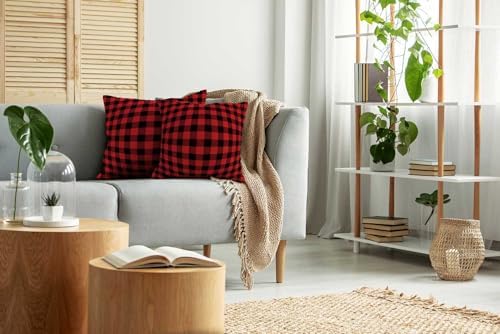 EMMTEEY Red Black Buffalo Tartan Plaid Pillow Covers 24x24 Set of 2 - Image 5