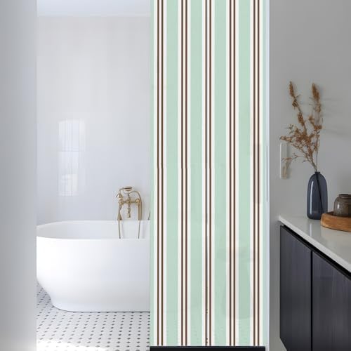 Window Privacy Film Frosted, Light Green Brown Striped Reusable Static Cling Window Tints, Modern Farmhouse Vertical Stripes Heat Control Windows Films for Offices, Balcony, 29.5 x 118 Inches - Image 3