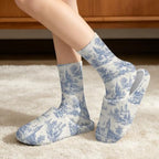 Toile de Jouy Fuzzy Slipper with Socks for Women Cozy Slipper Indoor - Image 2