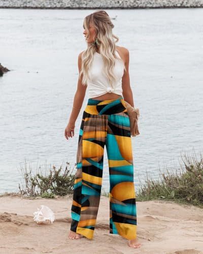 Angerella Womens Elastic High Waisted Palazzo Pants Casual Wide Leg Long Lounge Pant Trousers with Pocket - Image 2