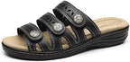 Women's Comfort Leather Slides Lightweight Flat Sandals Cute Slip On Casual Walking Slippers - Image 2