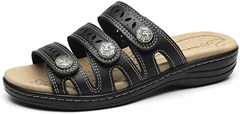 Women's Comfort Leather Slides Lightweight Flat Sandals Cute Slip On Casual Walking Slippers - Image 2