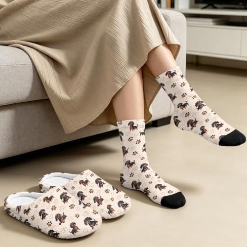 Jeiento Winter Fuzzy Slipper and Crew Socks for Women,Adult Slip-on Close Toe House Slipper,Flat Comfort home Slides - Image 3