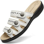 Women's Comfort Leather Slides Lightweight Flat Sandals Cute Slip On Casual Walking Slippers by Hueneph