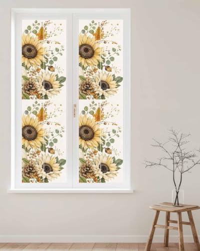 Window Privacy Film Frosted, Pumpkins Sunflower Fall Reusable Static Cling Window Tints, Thanksgiving Botanical Rustic Heat Control Windows Films for Offices, Balcony, 29.5 x 118 Inches - Image 2