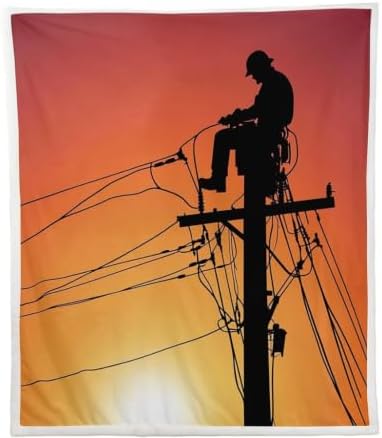 Erosebridal Lineman Blanket Boys Men Electrician Lineman Silhouette Print Fuzzy Blanket European Style Throw Blanket Sherpa Blanket for Men Soft Fleece Blanket 60”x80” by Erosebridal
