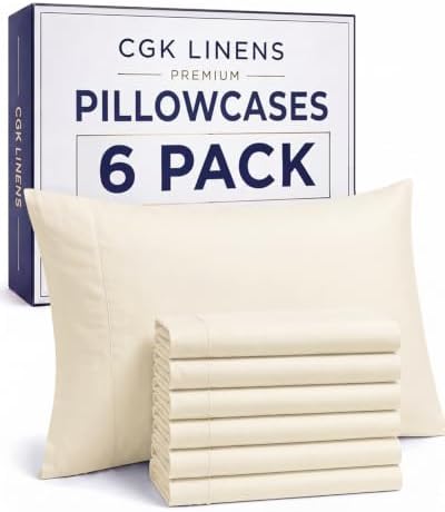 King Pillow Cases - 6 Pack Soft Pillowcase Covers - 20" x 40" (Off White) by CGKUnlimited