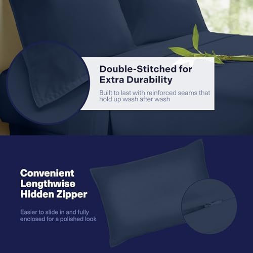 Kickoff Viscose Bamboo Sheets Queen Size 4-pc 100% Organic Bamboo Viscose Bed Cooling Sheets Queen Size Set Cool Bedding for hot Sleepers Sheet Set - Gift Ready Packaging (Navy, Q) - Image 6