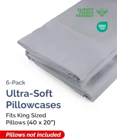 King Pillow Cases - 6 Pack Soft Pillowcase Covers - 20" x 40" (Steel Blue) - Image 2