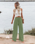 Angerella Womens Elastic High Waisted Palazzo Pants Casual Wide Leg Long Lounge Pant Trousers with Pocket - Image 3