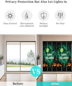 Window Privacy Film Frosted, Halloween Non-Adhesive Static Cling Window Tint, Green Spooky Pumpkin Ghost Moonlight Castle Insulated Windows Frosted Films for Living Room, 35.4 x 78.7 Inches - Image 6