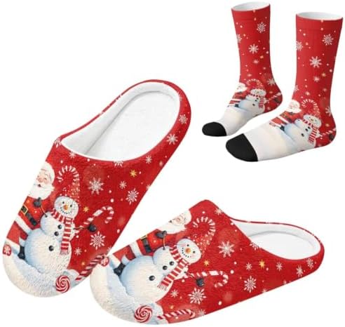 Jeiento Winter Fuzzy Slipper and Crew Socks Warm Winter Shoes Lightweight Soft Cushion House Slipper Bedroom Shoes by Jeiento