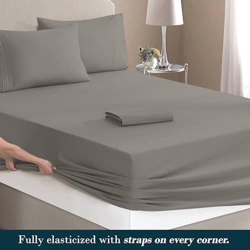 Mocassi Twin XL Size 4-Piece Bed Sheet Set - 1800 Premium Hotel Quality Microfiber 18-24 Inches Extra Deep Pocket Fitted Sheet- Luxury Soft, Breathable, Wrinkle, and Fade Resistant, Gray - Image 4