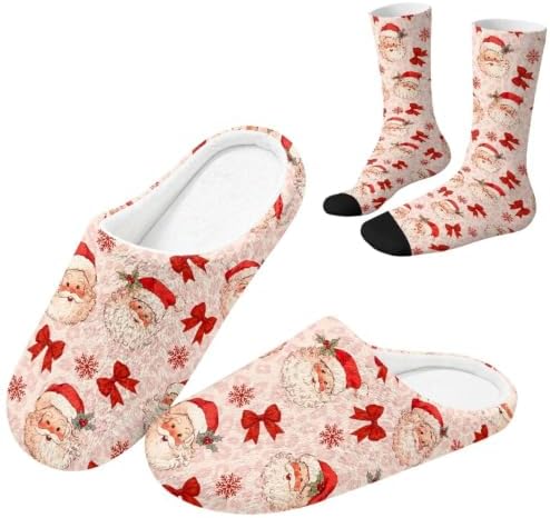 Jeiento Winter Fuzzy Slipper and Crew Socks Warm Winter Shoes Lightweight Soft Cushion House Slipper Bedroom Shoes by Jeiento
